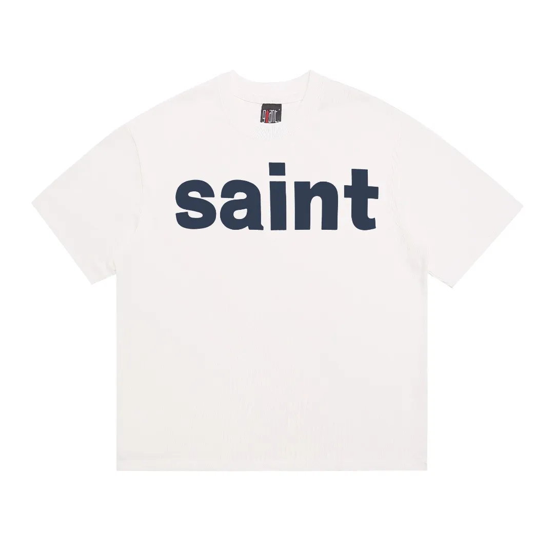 American Saint Michael, aint letter TEE retro print on the chest, washed and distressed, trendy Vintage loose short sleeves, digital white ink direct injection, the fabric is breathable, and the pattern is three-dimensional and clear. Fabric: Double yarn 240g Style number: S939 Size: S-M-L-XL Color: White Price: P110